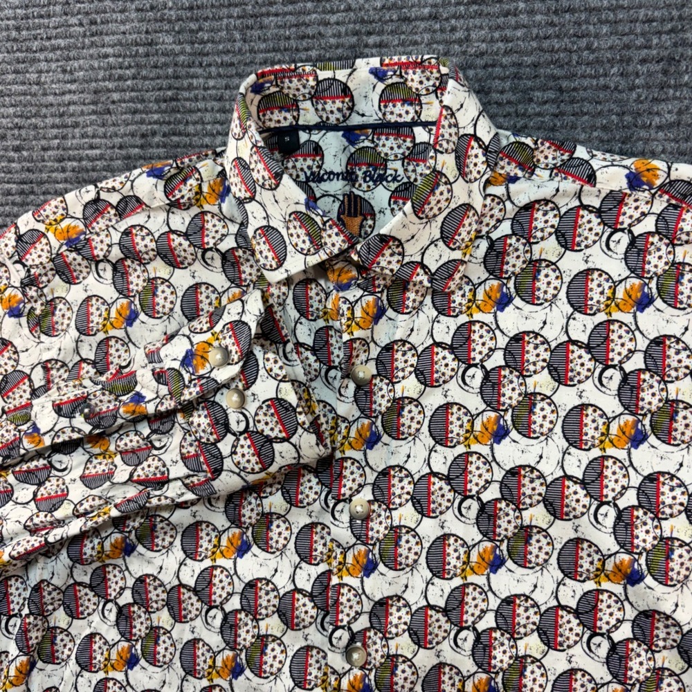 Luchiano Visconti Black Mens Small Multi Color Geometric Circle Print Shirt S